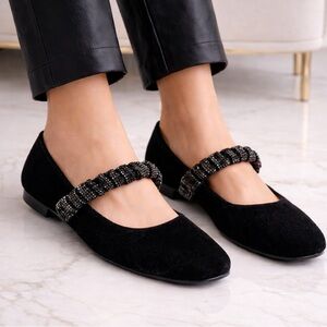 Kenneth Cole Reaction Black Velvet Jewel Ballet Flats Size 7.5